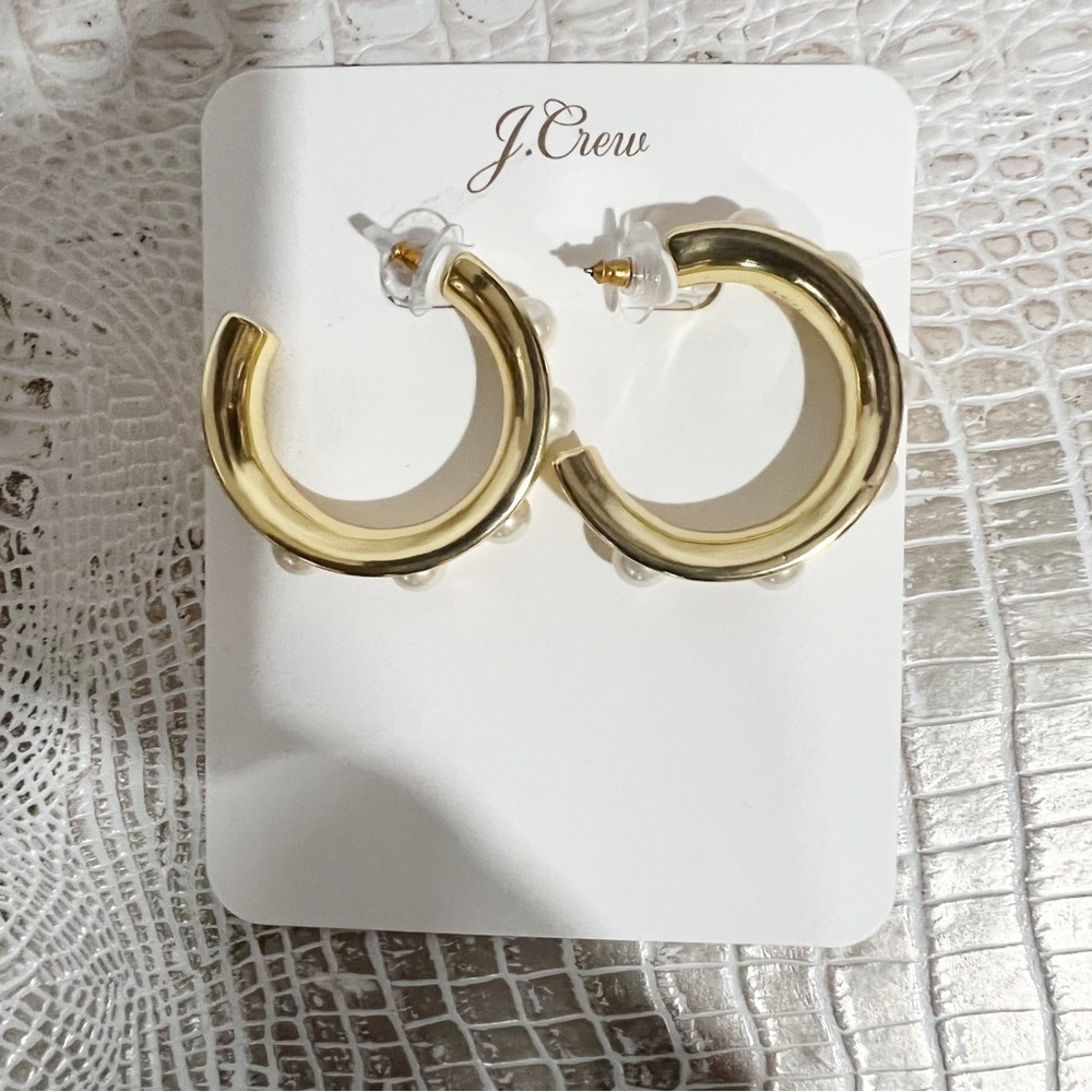 J.Crew Women’s Pearl-studded hoop earrings - Picture 4 of 4
